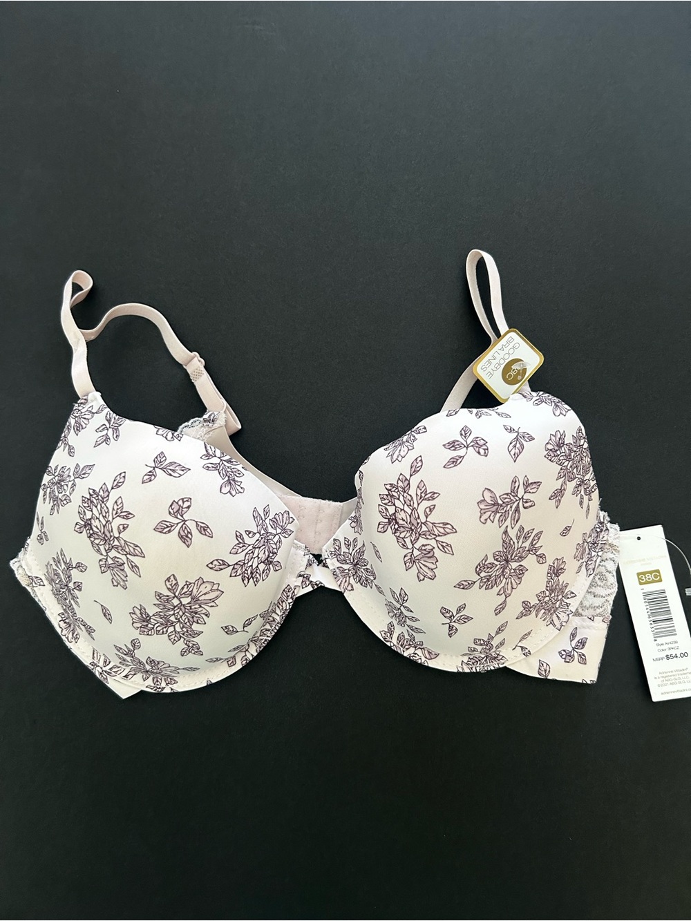 Adrienne Vittadini Lavender Floral and Lace T-Shirt Bra Size 38C NWT